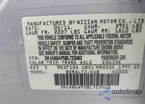 2011 Nissan Sentra 2.0Sr z USA, uszkodzony, nr VIN 3N1AB6AP5BL723462